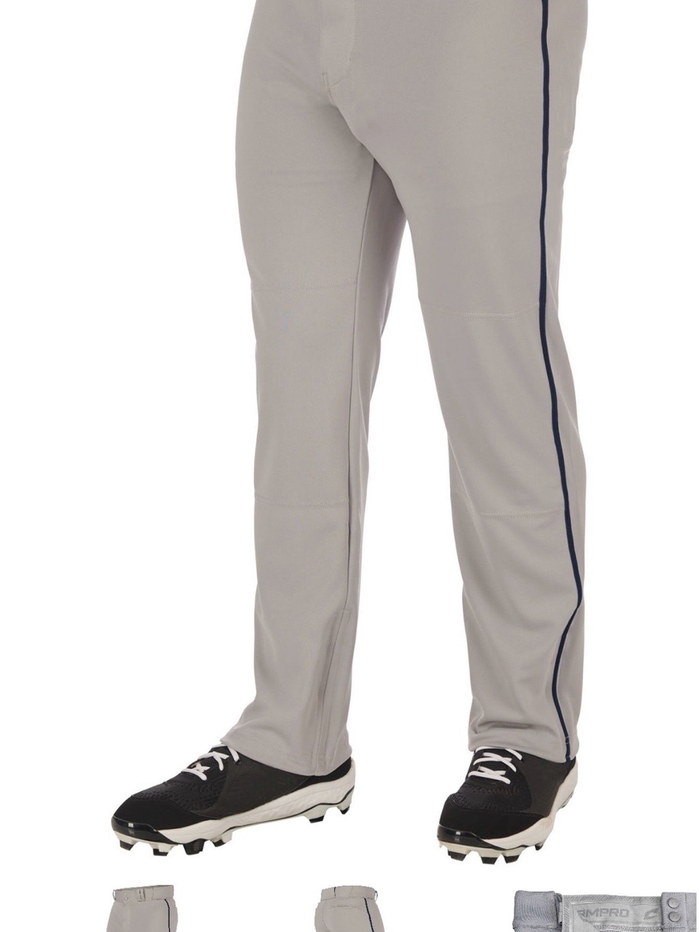 Men's Athletic Baseball Pants in Light Gray with Navy Stripe